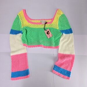 SINCERELY JULES Multicolor Striped Crochet Crop Sweater‎ Women's XS